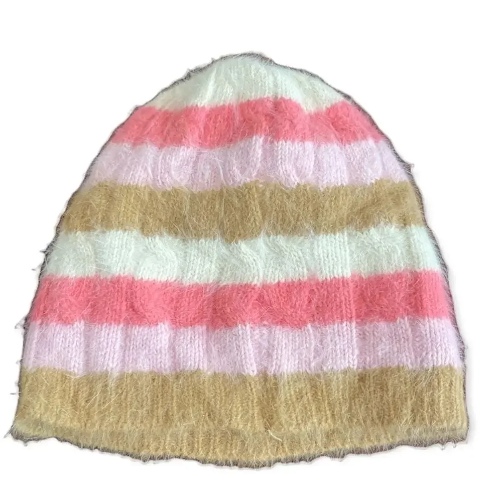 Angora Wool Blend Women’s Striped Beanie Hat O/S
